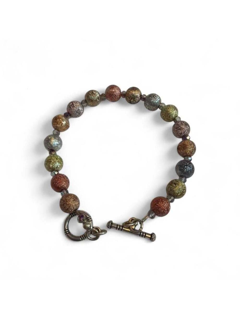 Multicolor Textured Metallic Beaded Bracelet with Toggle Clasp